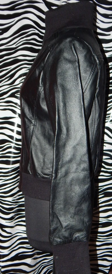 CHAQUETA BOMBER BCBG Max Azria "Tex" de cuero negra - Mujer Talla GRANDE - ¡USADA EN EXCELENTE ESTADO! Foto 4 de 4