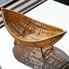 1pc Rattan-Style Fruit Basket Snack Plate Decorative Tray for Coffee Table Home