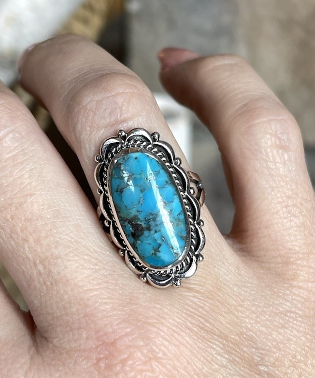 Sterling Silver Large Turquoise Statement Ring Si… - image 1