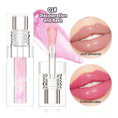 Color-changing Lip Oil,Lip Glow Oil, Glitter Plumping Tinted Gloss For Women