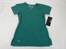 Greys Anatomy Barco Scrubs 2PKT Notch Neck Yoke Top Womens XS Hunter Green NWT