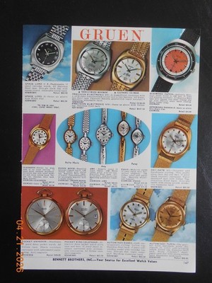 1971 Men's Gruen Space Lord II Patton Skin Diver 26 models pocket watch print AD