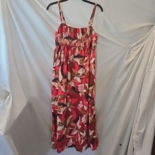 A New Day Floral Maxi Dress Spaghetti Strap Smocked Bodice Boho Peasant Pink S