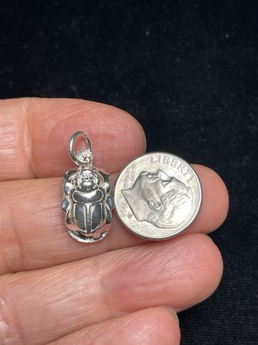925 Sterling Silver Raised Scarab hieroglyphic Cartouche Pendant Hand made - Picture 9 of 9