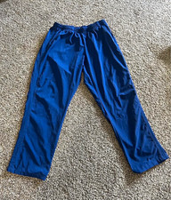 Women's Blue Straight Leg Pants, Elastic Waist, Pockets, Solid, Size M