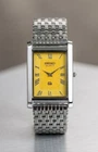 Vintage Seiko Quartz Tank Watch Yellow Face Mens Classic Dress Watch