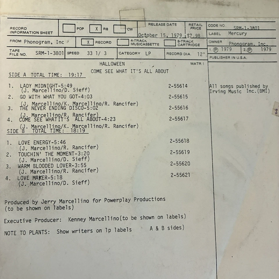 HALLOWEEN Come See What It’s All About TEST PRESS 1979 Disco/Funk SRM-1-3801 VG+ - Imagem 2 de 4