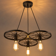 Industrial Wheel Pendant Light 3-Light Chandelier Ceiling Fixture for Livingroom