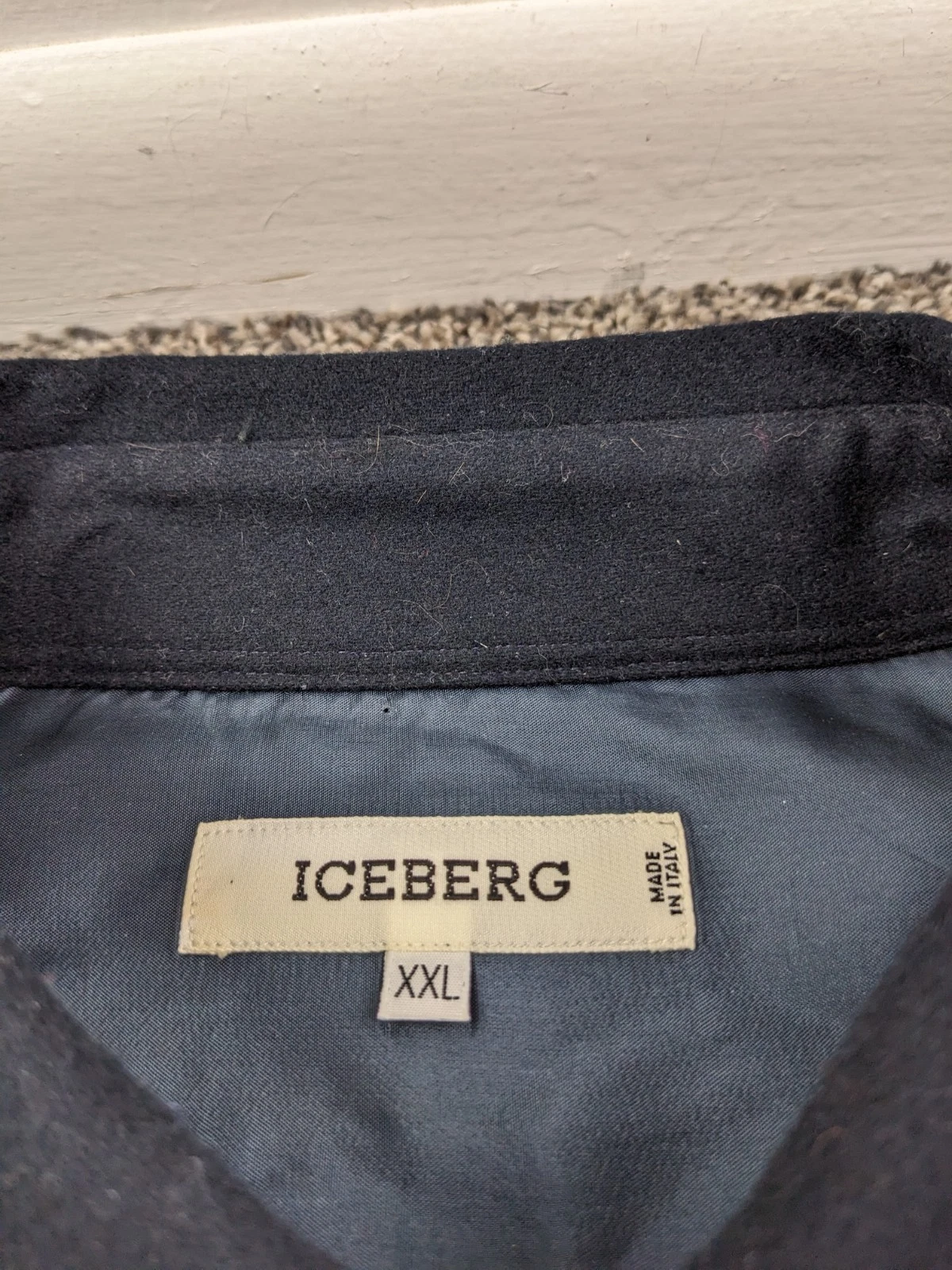 Vintage Iceberg Shirt Jacket Flannel Wool Cashmere Navy Blue Mens 2XL Italy Made - product detail image 3