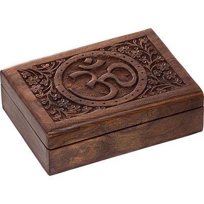 Wood Box Velvet Lined Filigree Om Dark Brown