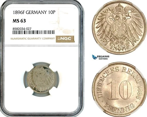 AL153, Germany, Wilhelm II, 10 Pfennig 1896 F, Stuttgart Mint, NGC MS63