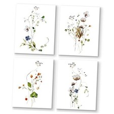 4 Piece Wildflower Picture Colorful Flower 10"L x 8"W Boho Botanical Plants