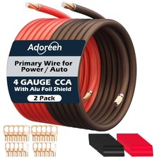 4 Gauge AWG Power/Ground Wire Cable 10 Ft Black 10 Ft Red, High Power Shielded C