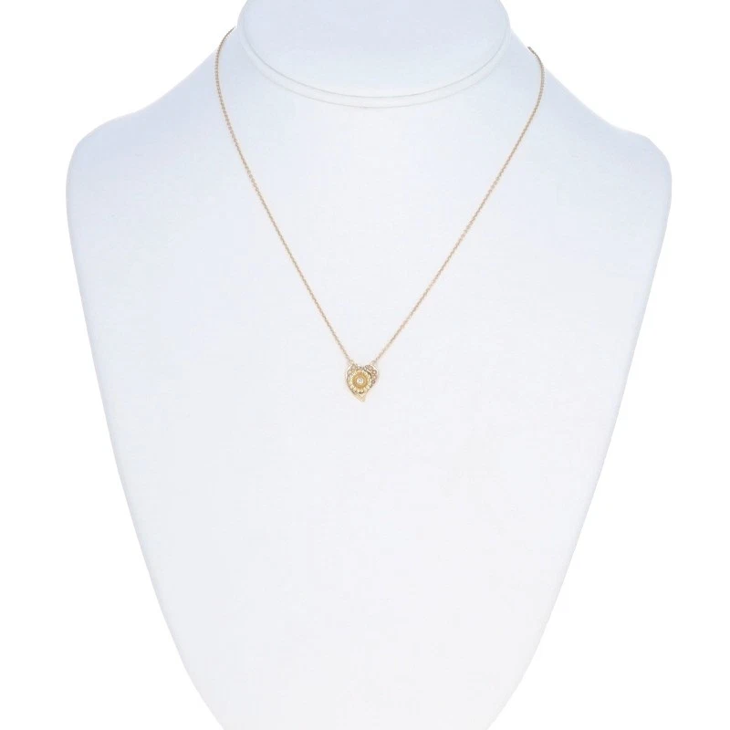 Collar Corazón Eduardiano Perla Dia Oro Amarillo 15 3/4" - 14k Alfiler Convertido Foto 2 de 4