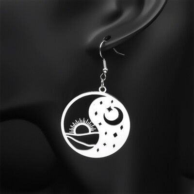925 Silver Plated Good Fengshui Earrings TAIJI BA GUA Long Drop Dangle Hook
