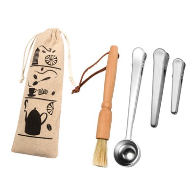  Coffee Measuring Spoon with Cleaning Brush Kaffeebeutelverschluss Clip