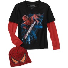 Marvel Spiderman 4-5 XS 6-7 S 10-12 L Child Long Sleeve t-Shirt W Beanie Hat New