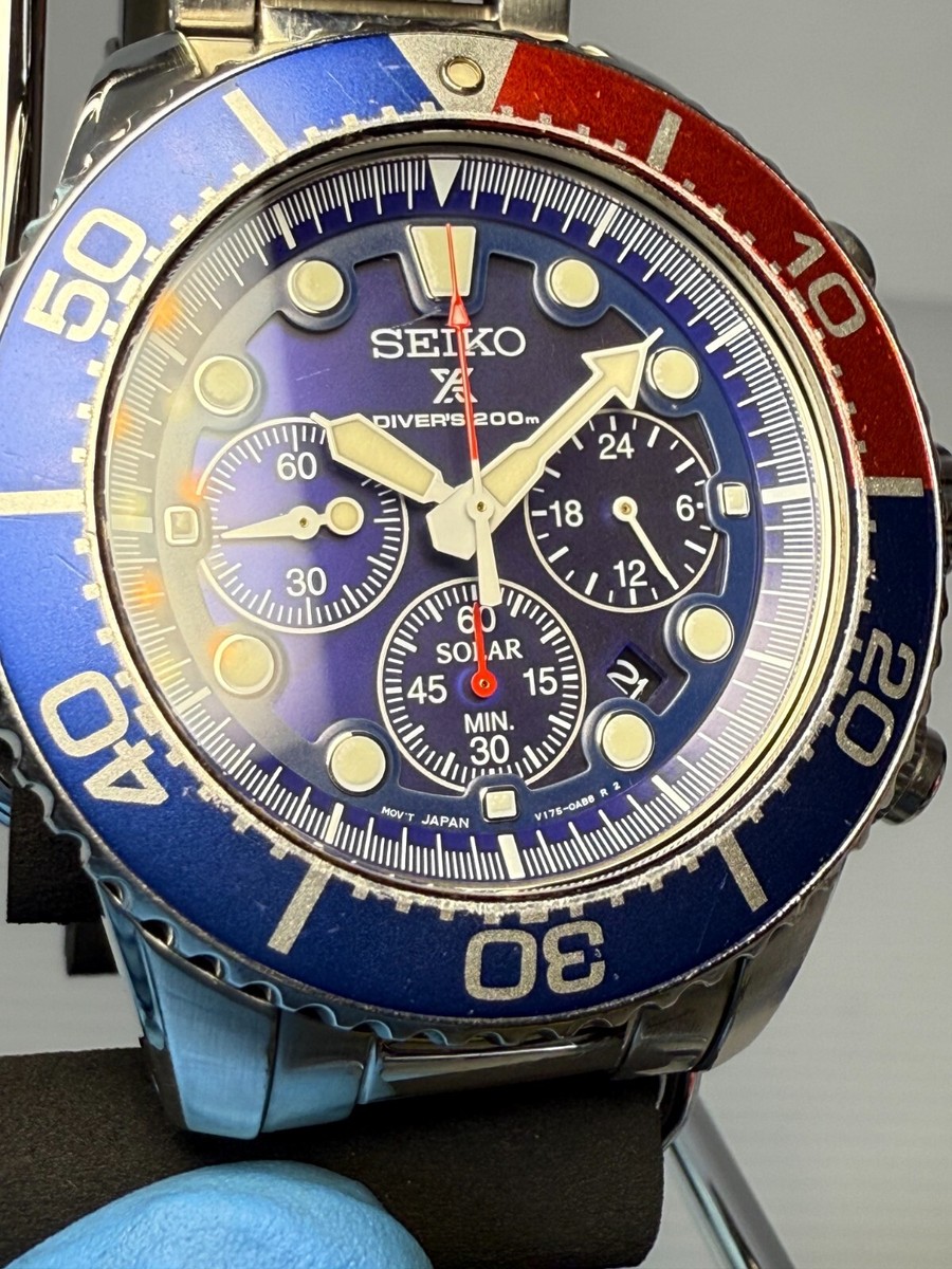 SEIKO Prospex V175-0AD0 Chronograph Pepsi Divers Solar Qz 42mm