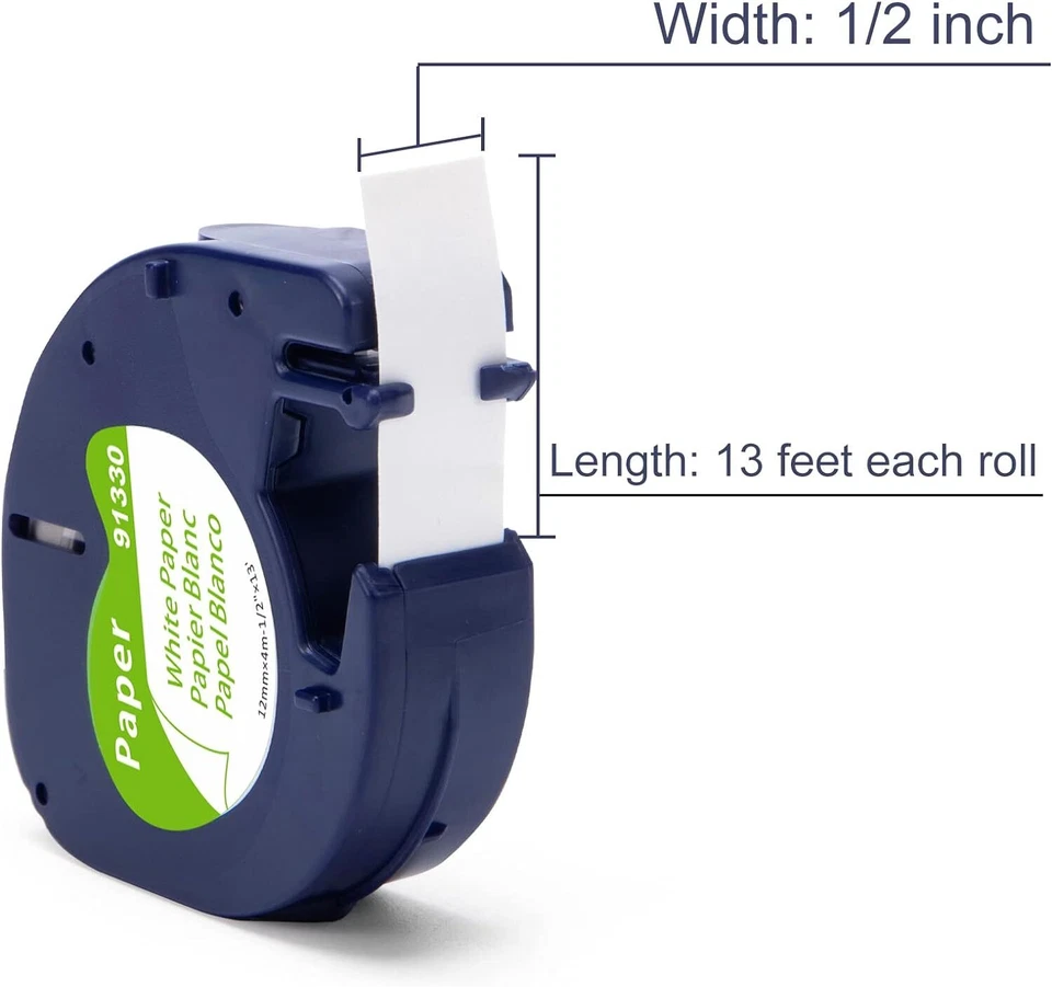 Заправочная лента для этикеток Dymo LetraTag 91330 белая бумага совместимая с 12 мм 1/2 дюйма LT-100H - Изображение 3 из 4