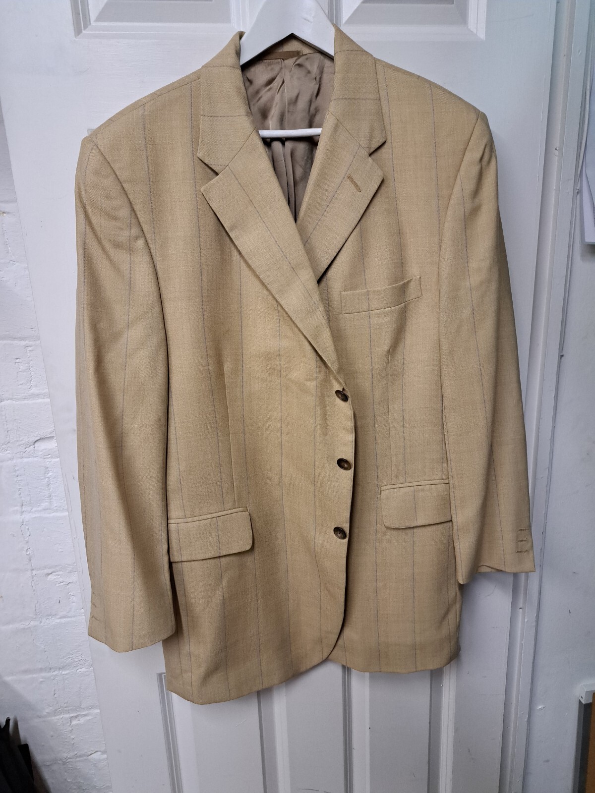FILA GIEVES HAWKES GIACCA BLAZER CHECK UK 46 FINESTRA BEIGE SAVILE ROW LONDRA