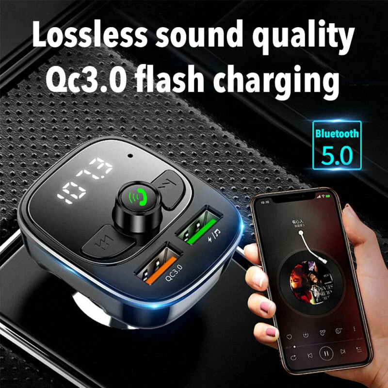 Bluetooth 5.0 Car FM Transmitter Handsfree Wireless MP3 Player Dual USB Charger - Image 4 of 4