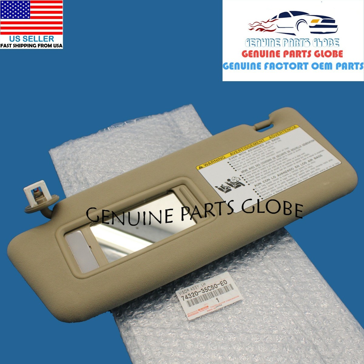 GENUINE TOYOTA 11-15 TACOMA DRIVER SAND BEIGE SUNVISOR W/LIGHT