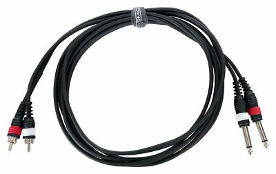 Robustes Stereo-Audiokabel 2x 6,3 mm Klinke auf 2x Cinch/RCA mit 3 m Länge