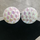 Vintage West Germany Clip On Earrings Opalescent Mermaid Scales Costume Jewelry