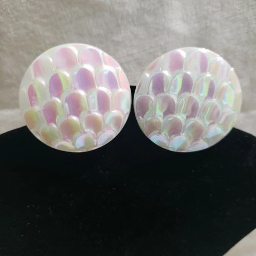 Vintage West Germany Clip On Earrings Opalescent Mermaid Scales Costume Jewelry