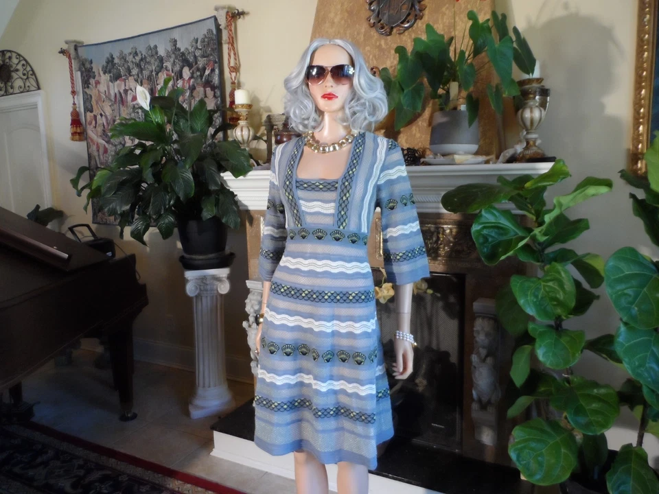 M Missoni Light Blue/White Printed Knit A Line Dress Size S - Image 2 of 4