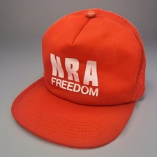 Vintage NRA SnapBack Hat Freedom Cap Mesh Trucker Orange Made In USA Hunting 2A
