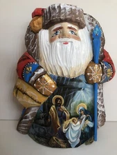 SANTA FIGURE with Nativity Scene HAND CURVED and HAND PAINTED WITH NATURAL PAINT