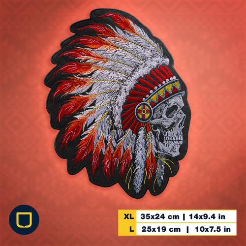 Extra Large Embroidered Back Patch Indian Chief Skull Native American ...