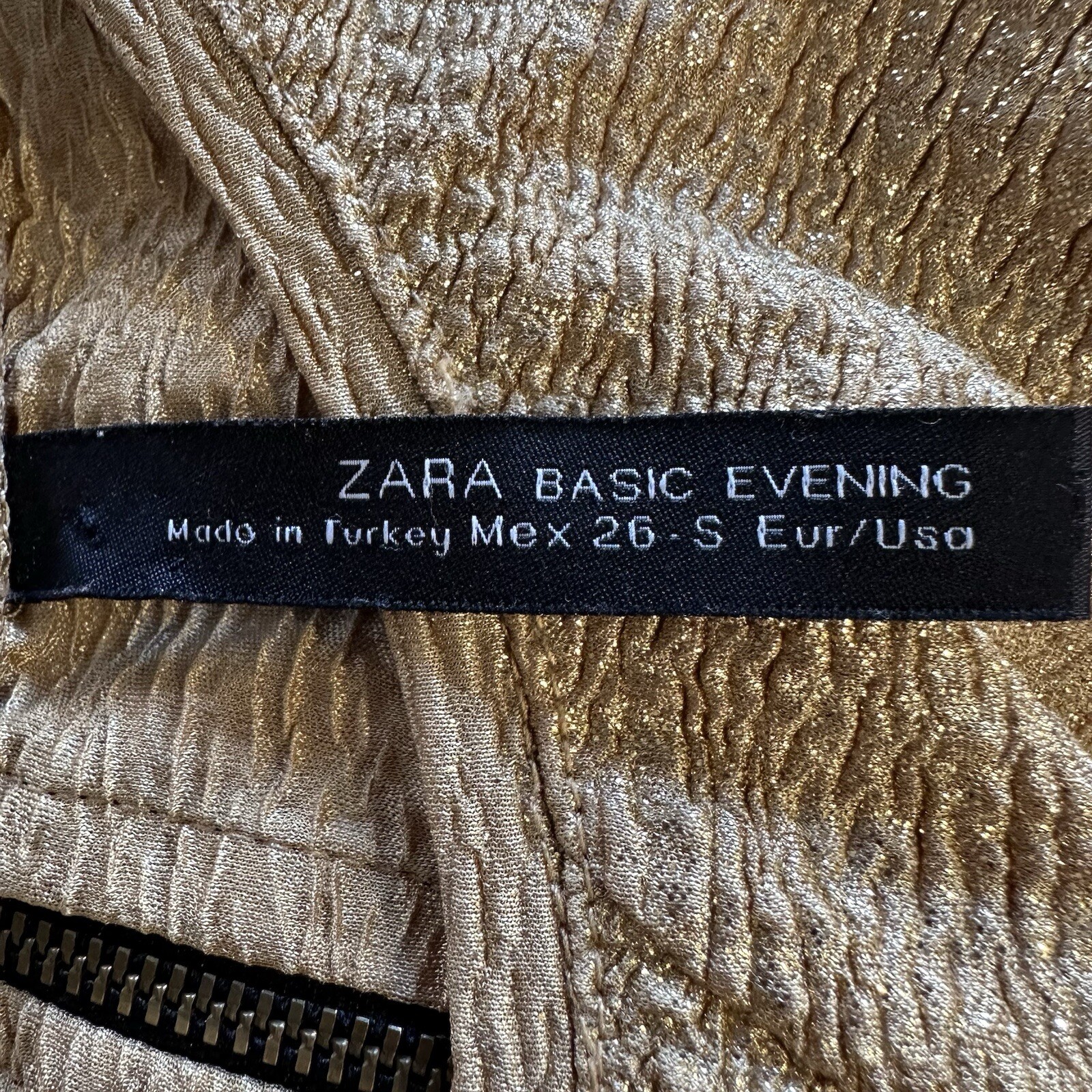 Zara Basic Evening Blouse Top Small Gold Short Sl… - image 9