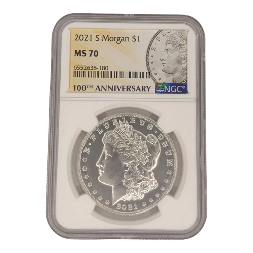 2021-S Morgan Dollar NGC MS70 100th Anniversary Holder 7B