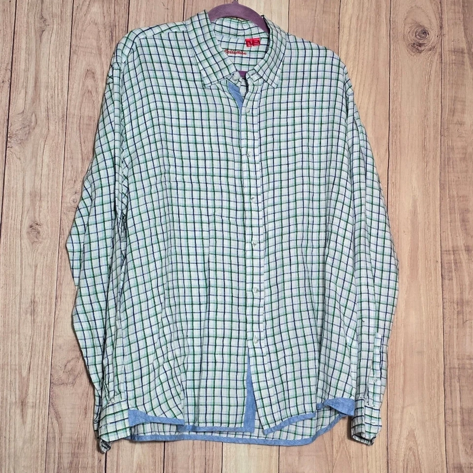 Report Collection Mens Plaid Stripe Button Down LS 100% Linen Shirt  XL NWT - Image 2 of 4