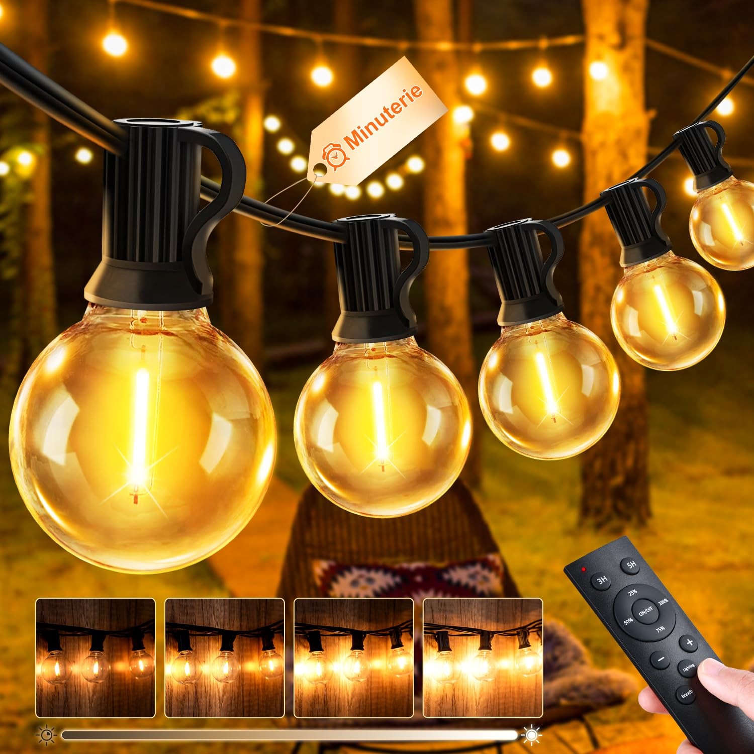 Guirlande guinguette extérieure 20M G40 LED pour illuminer une grande terrasse sans zone d'ombre