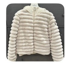 Moncler Kids Jacket Girls 14 White Faux Fur Down 