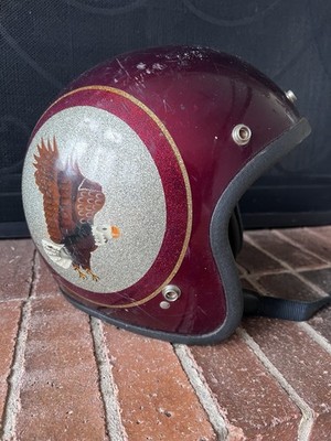 Vtg 1970s Eagle Motorcycle Helmet Metalflake Mural Bobber Chopper Bird Delgado