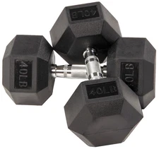 BalanceFrom Rubber Encased Hex Dumbbells, 40 lbs Pair, Black