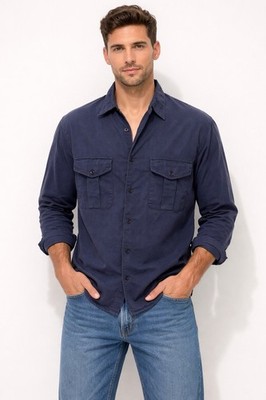 Vintage Stone Island Men s Utility Shirt Large Navy Nautical Coastal Y2K Vacay