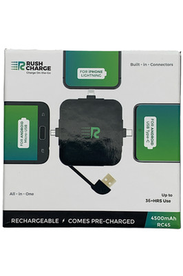 Rush Charge 4500mAh Portable Charger with iPhone, USB-C, Micro-USB Connectors