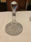 Vintage Waterford Crystal Lismore Ships Decanter with Faceted Stopper 10" / MINT