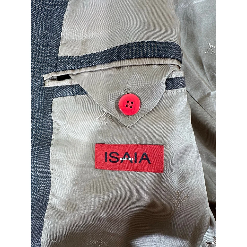 Isaia Napoli Blazer Sport Coat Size 54 (US44) Wool Silk Blend Brown Glen Check - Image 4 of 4