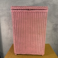 Vintage 50s/60s Laundry Basket Lloyd Loom style Pink ~  21.5” x 14” x 10 inches