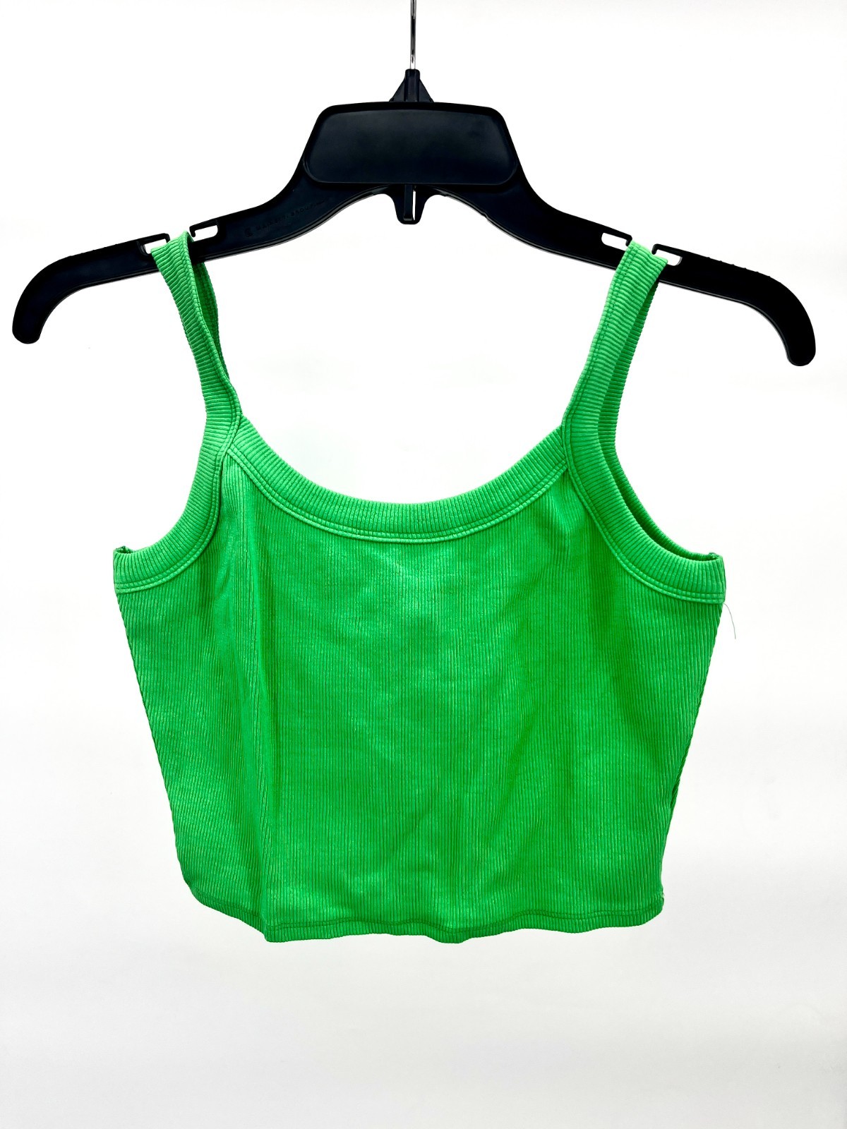 Women's Top - Mimosa Ribbed Cropped Tank Top Green Stretchy Size Large