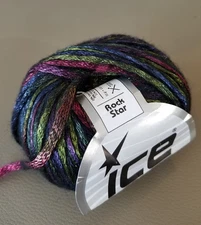 2 Balls of Ice Yarns Rock Star 75017 Multicolor Metallic Shine 50g/115m per Ball