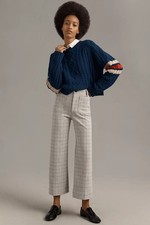 Anthropologie Maeve Colette Knit Gray Plaid Crop Wide-Leg Pants Sz 30 NWT