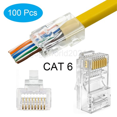 #ad 100pcs RJ45 Pass Through Modular Plug Network Cable Connector End 8P8C CAT6 CAT5 $8.99