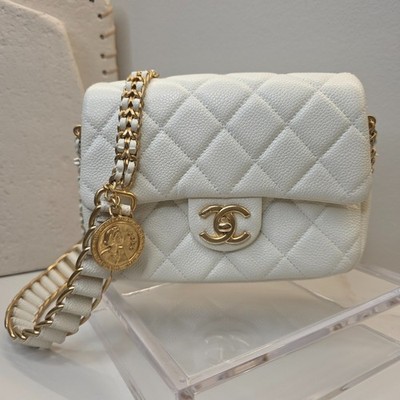 CHANEL Pearl Sweetheart Gold Medallion Chain Single Flap Bag Full Set STUNNING